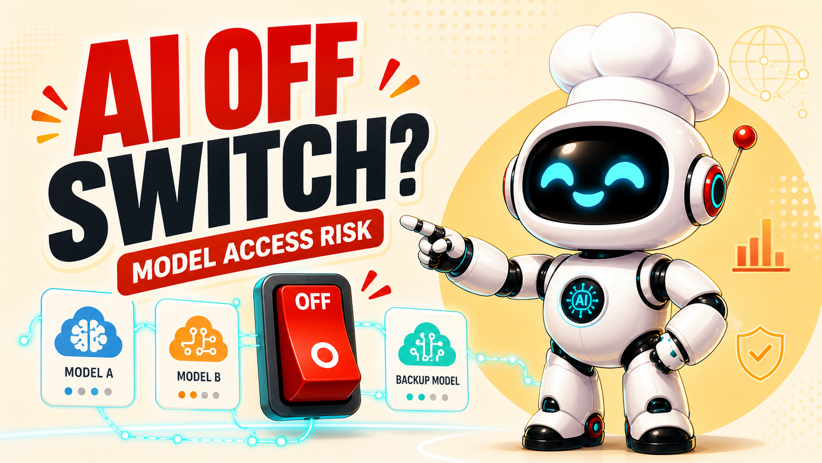 AI Bulgogi white robot pointing at a red AI off switch with the headline AI Off Switch.